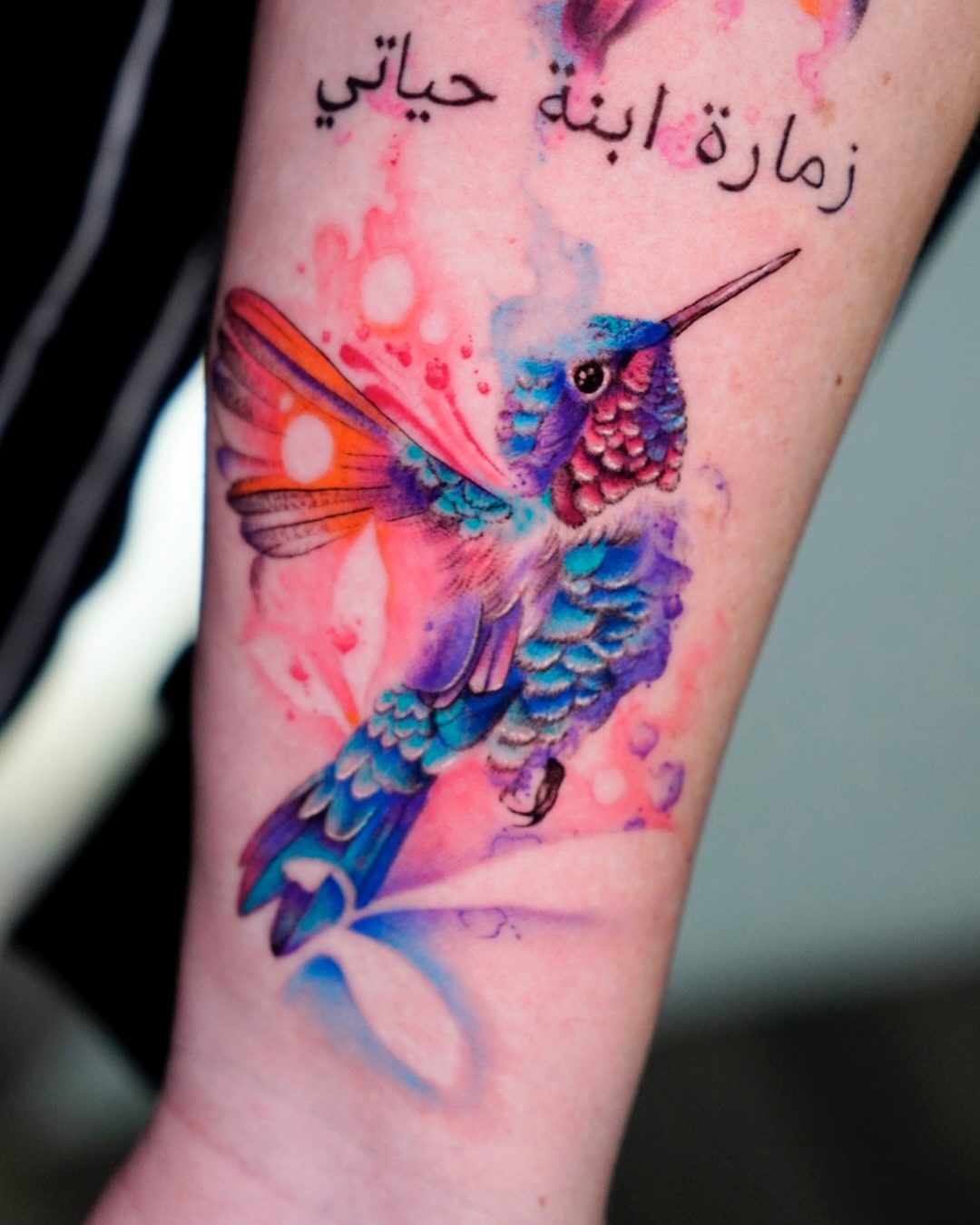 Colibrí en acuarela · por @tattoovalen